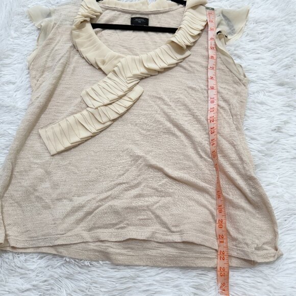 Women Deletta Anthropologie Ruffle Short Sleeve Blouse in Cream Size Large - Picture 6 of 6